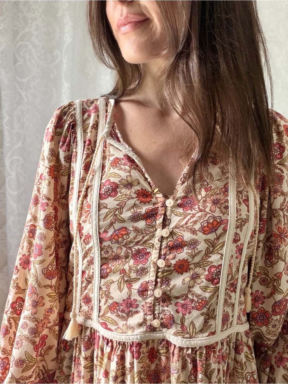 Floral Maxi Dress Old Navy Cottagecore Boho Prairie Puff Sleeve Tiered Midi